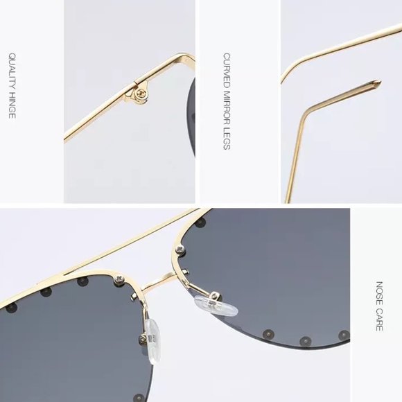 NEW Rivet-Detailing Rimless Pilot Sunglasses - Picture 11 of 12